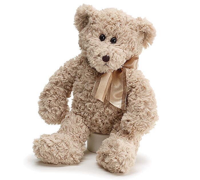Plush Beige Bear with Satin Stripe Bow